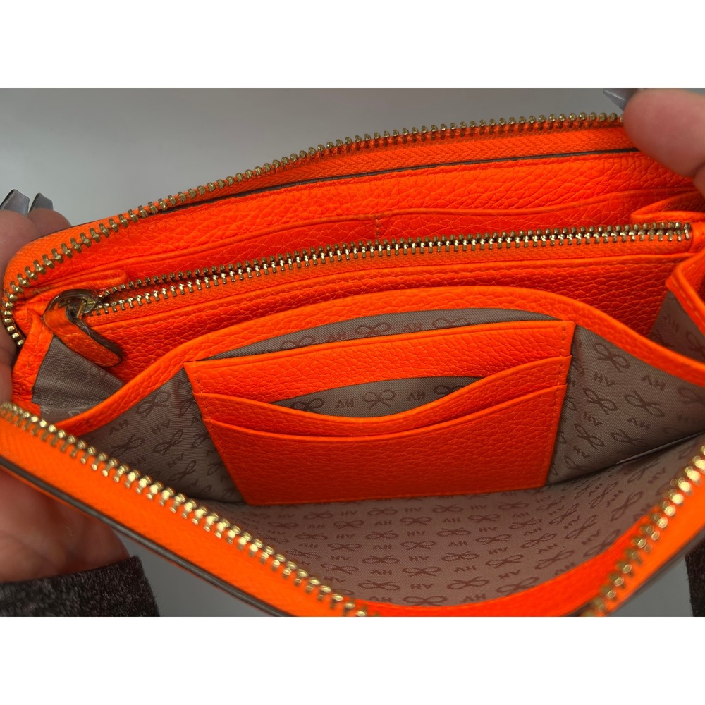 Anya Hindmarch Smiley Wink Neon Orange Pebbled Leather Zip Tassel Wallet#468 - Picture 10 of 10